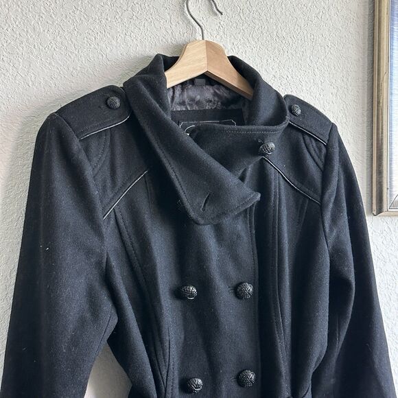 Guess Pea Coat Black Wool Blend Tweed Preppy Capsule Size Large - Picture 6 of 12